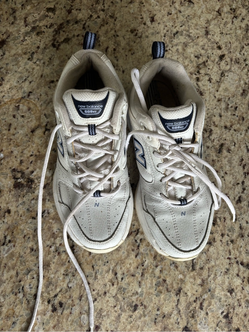 New Balance White and Navy Sneakers - Picture 2 of 5